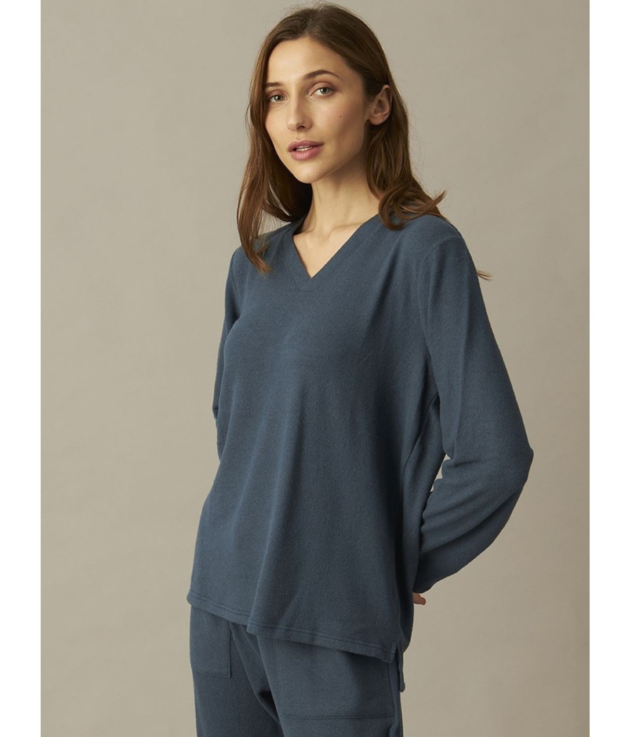 Pijama mujer invierno J&J Brothers azul punto bolsillos