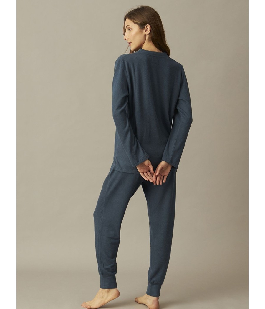 Pijama mujer invierno J&J Brothers azul punto bolsillos