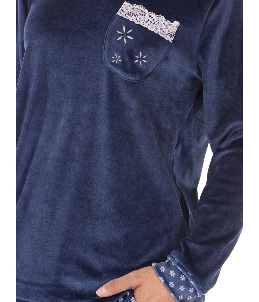 Pijama térmico mujer invierno Javier Golmar microcoralina azul bolsillos