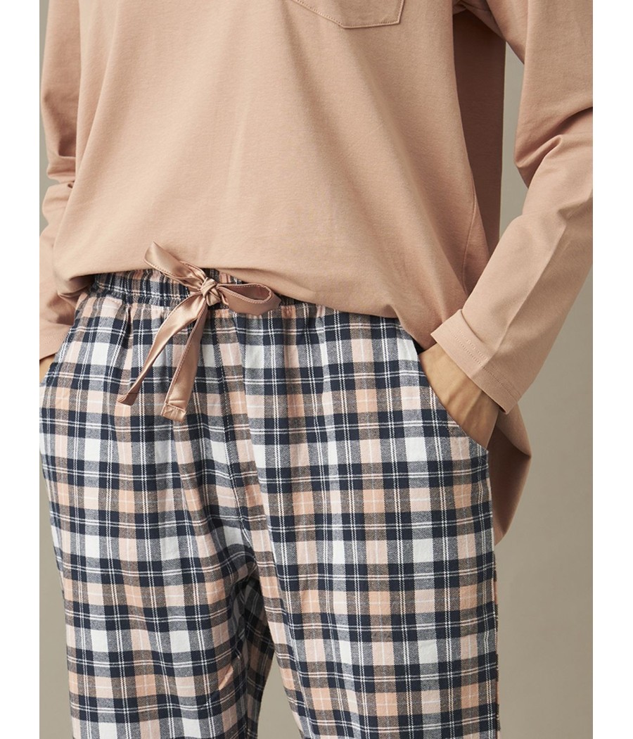 Pijama mujer invierno J&J Brothers cuadros Franela bolsillos