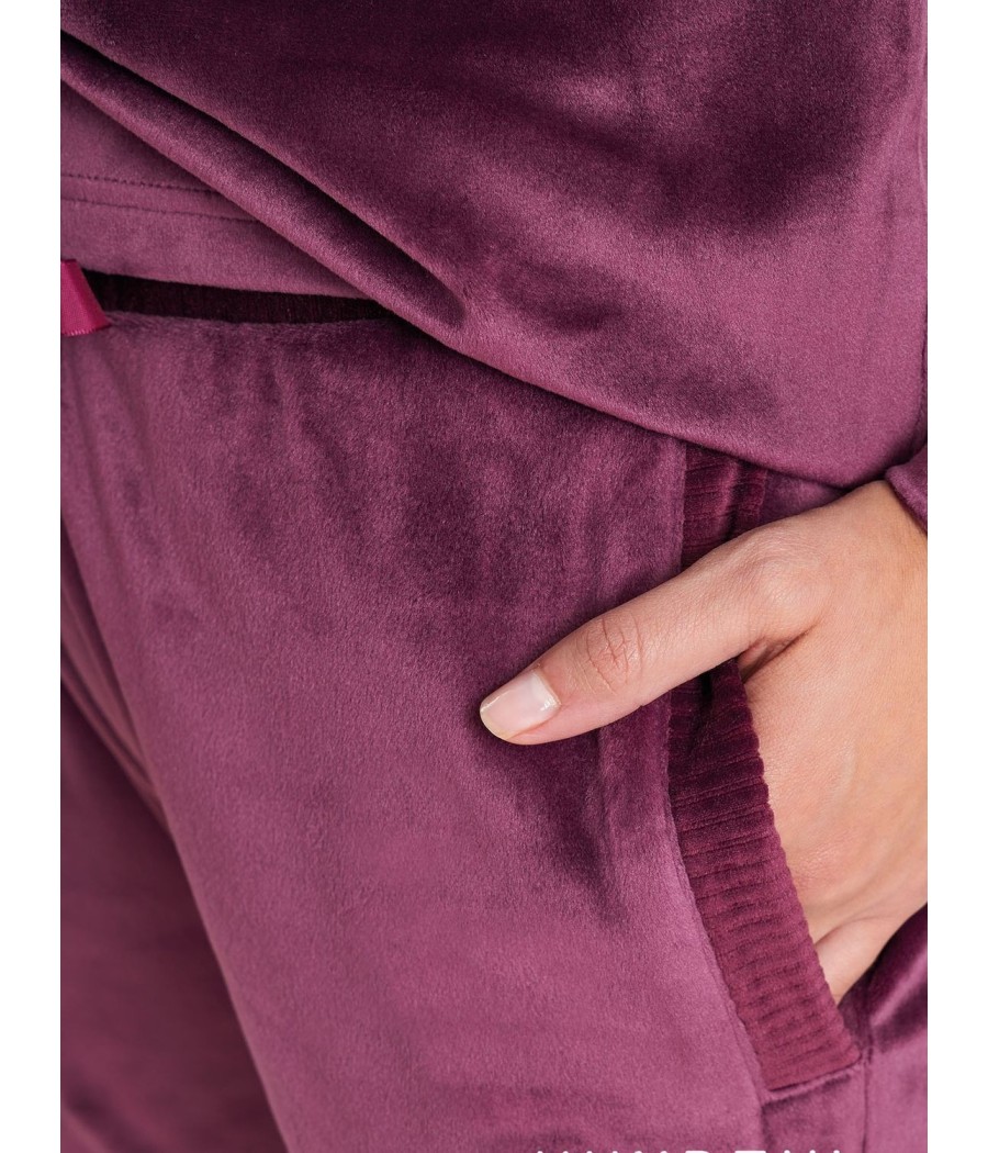 Pijama invierno mujer Muidemi burdeos microcoralina bolsillos