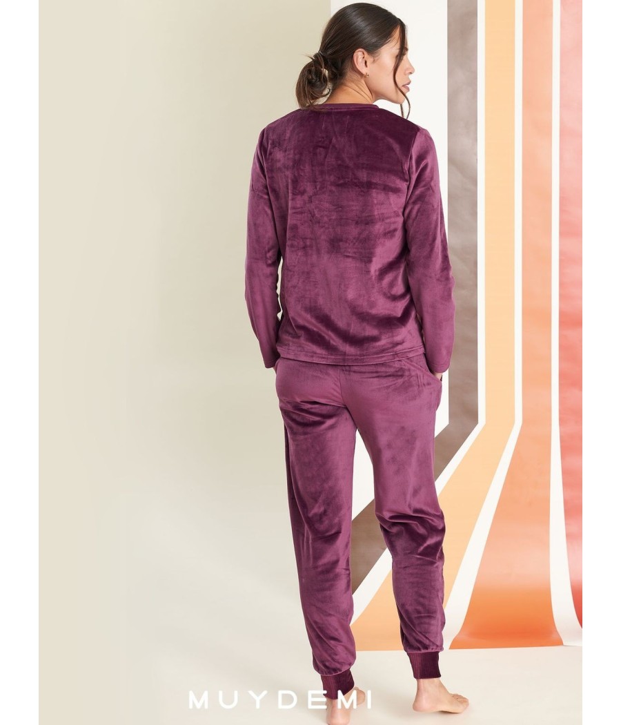 Pijama invierno mujer Muidemi burdeos microcoralina bolsillos
