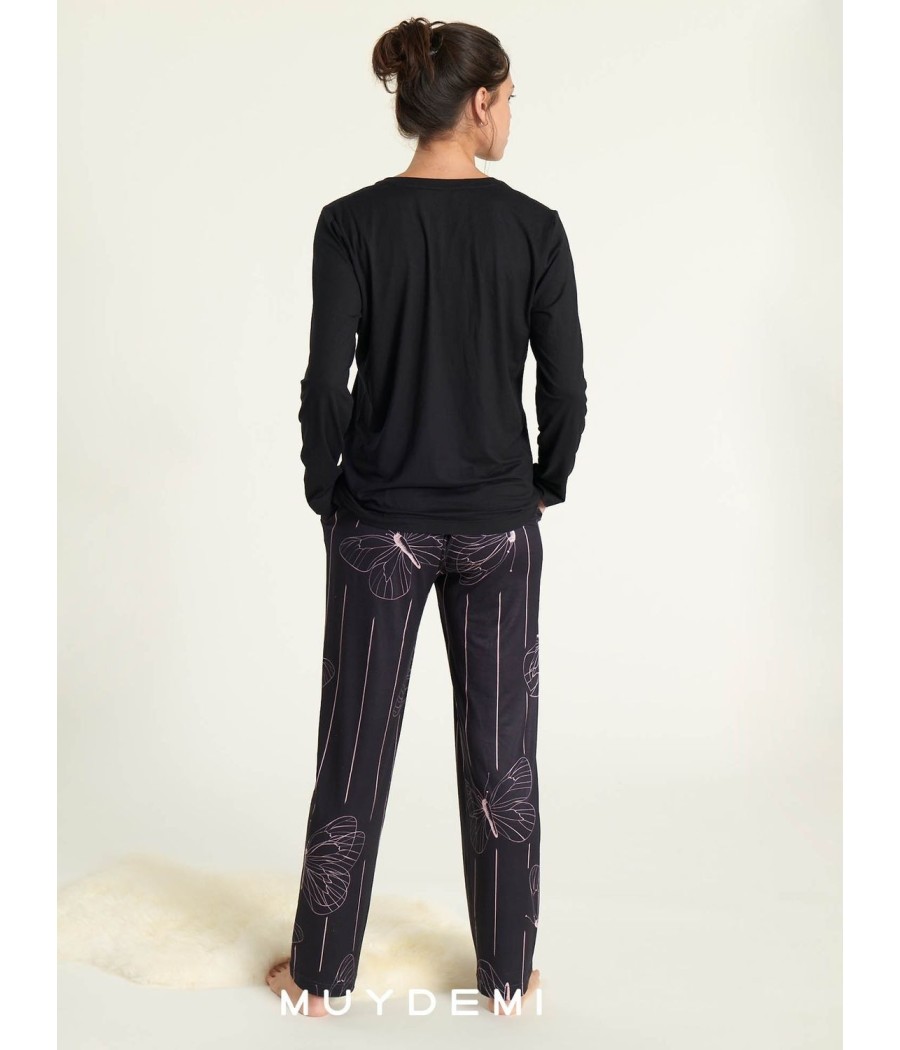 Pijama mujer otoño invierno Muidemi punto negro bolsillos