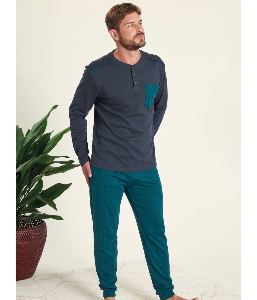 Pijama invierno hombre Muidemi Homewear azul algodón