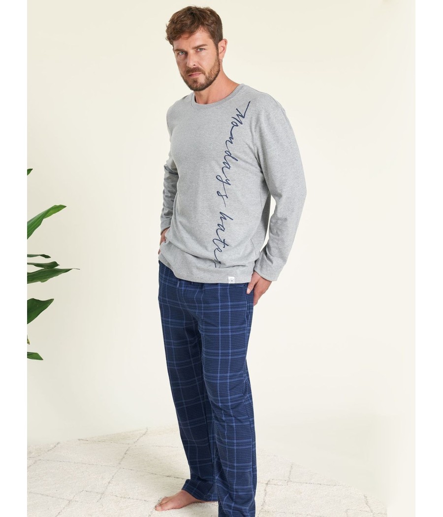 Pijama Homewear invierno hombre Muidemi gris cuadros algodón
