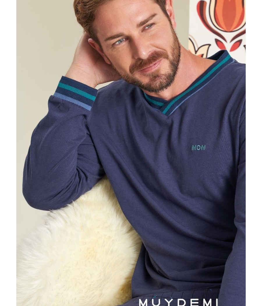 Pijama Homewear largo hombre Muidemi azul algodón