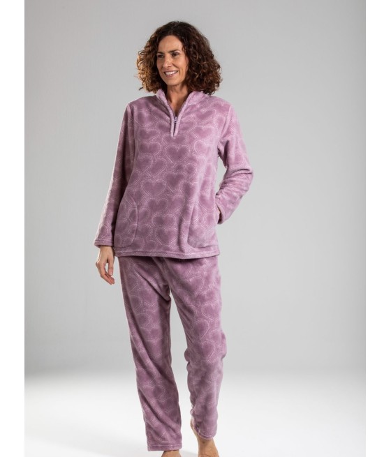 Pijama térmico mujer Pettrus Coralina Malva Cuello abierto