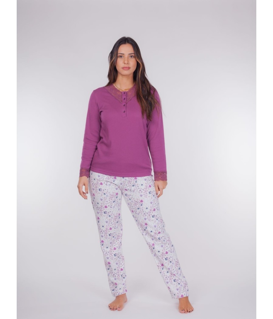 Pijama mujer invierno Rachas&Abreu felpa burdeos