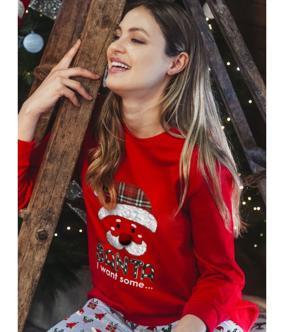Pijama Navidad Mujer Admas Dear Santa Rojo Algodón