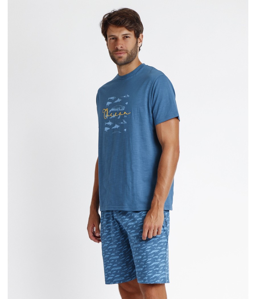 Pijama hombre verano Admas Ocean azul algodón