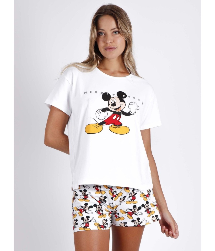 Pijama Mujer Verano Disney Mickey Manga Corta Algodón