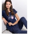 Pijama Verano Mujer ADMAS Manga Corta Pantalón Largo Azul Algodón