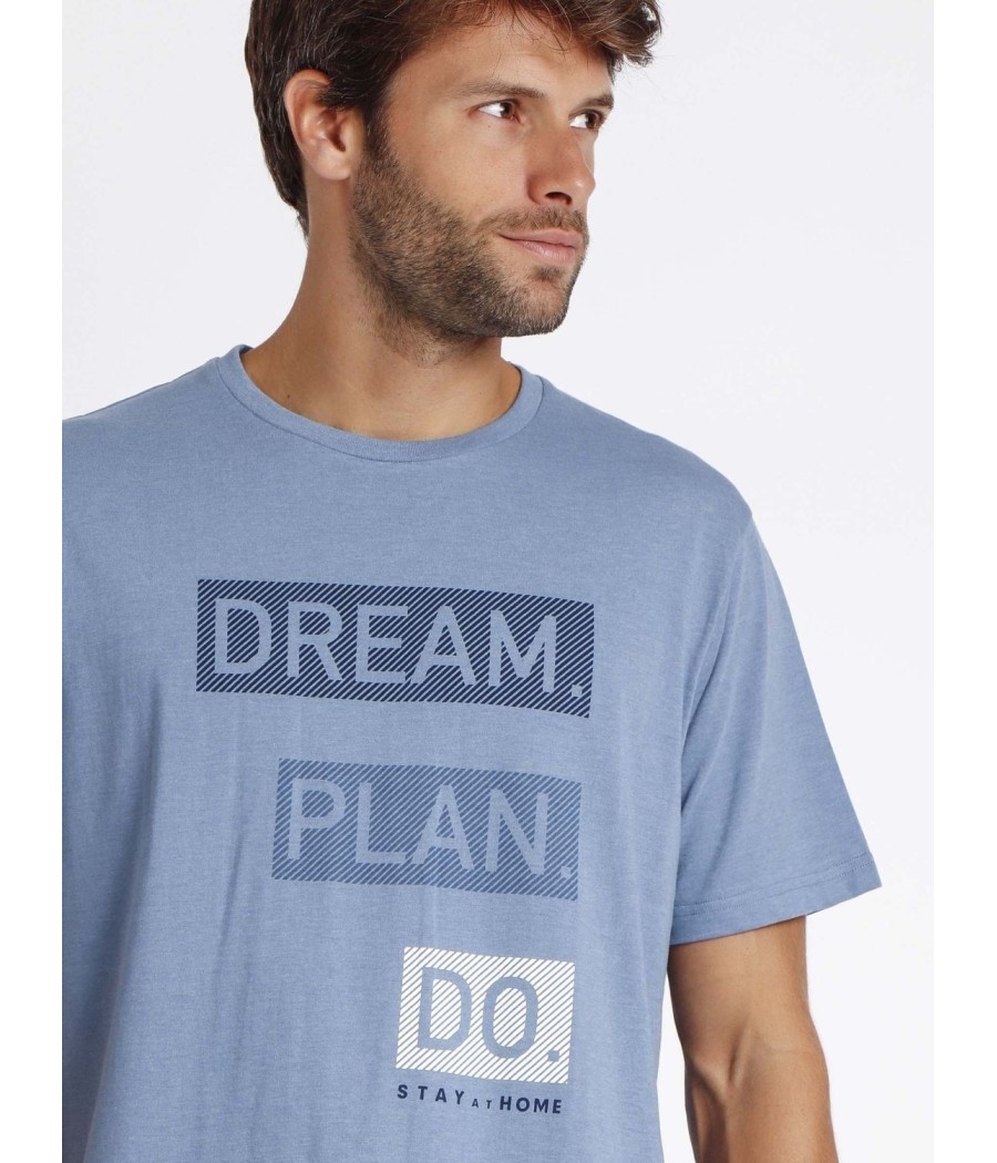 Pijama hombre verano Admas Plan cuadros azul bolsillos algodón