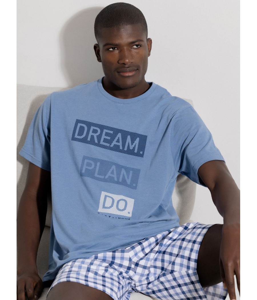 Pijama hombre verano Admas Plan cuadros azul bolsillos algodón