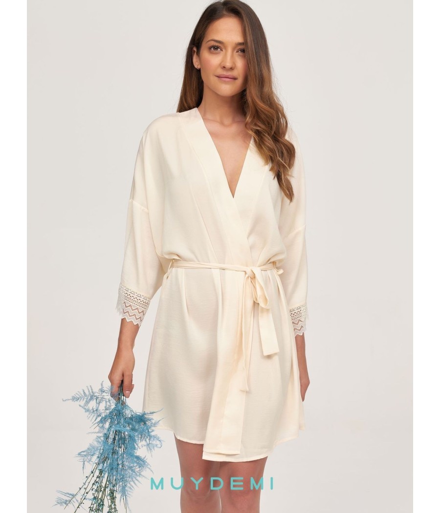 Camisón Novia corto verano mujer Muidemi satén encaje beige