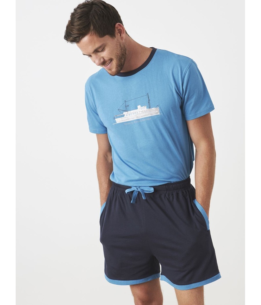 Pijama corto verano hombre J&J Brothers azul bolsillos algodón