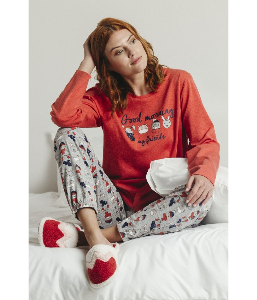Pijama Invierno Mujer ADMAS Rojo Good Morning Mouse Rojo Algodón