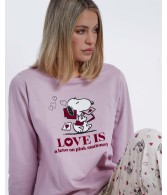 Pijama Invierno Mujer PEANUTS Felpa Love Is A Best Friend Malva Algodón
