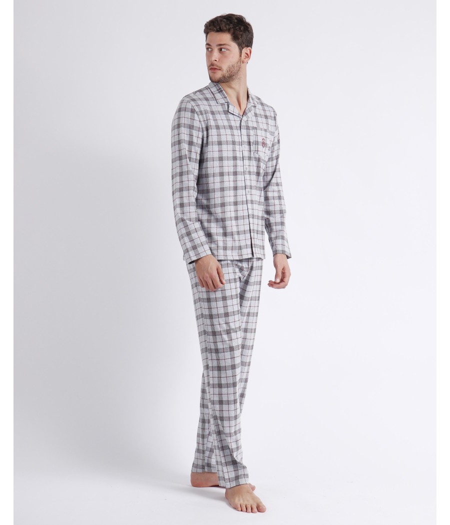 Pijama abierto invierno hombre Admas Classic Garnet Style gris algodón