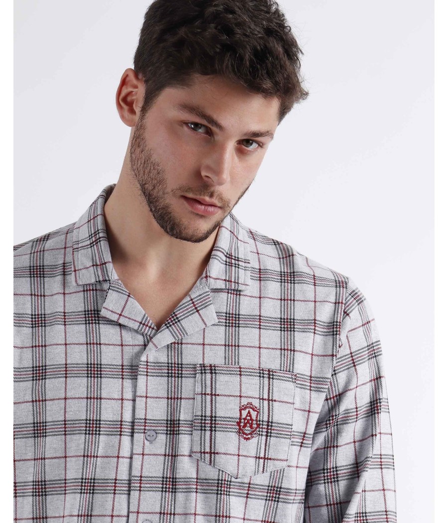 Pijama abierto invierno hombre Admas Classic Garnet Style gris algodón