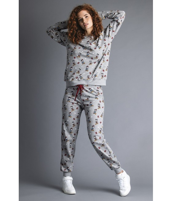 Pijama Invierno Mujer DISNEY 100 Estampado Sketch Gris Felpa