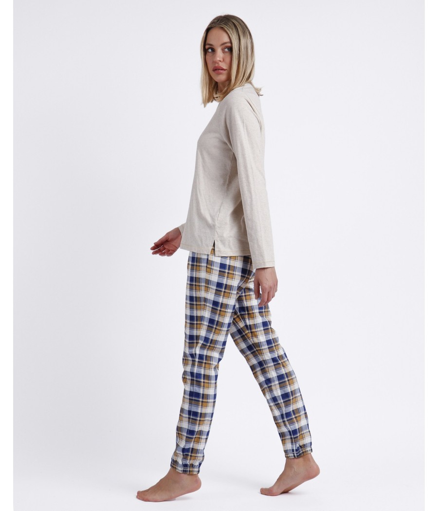 Pijama invierno mujer Disney 28 Happy Minnie beige algodón