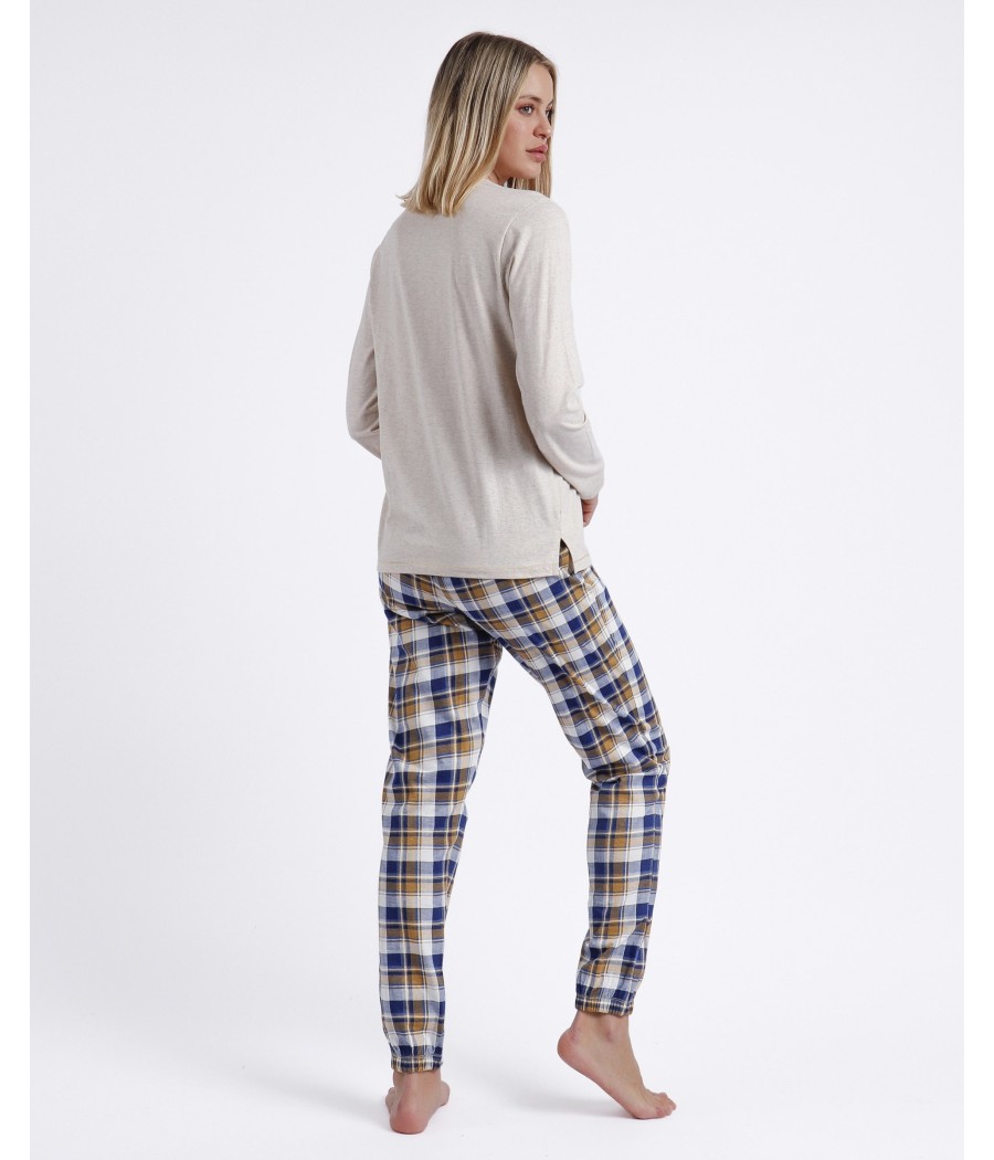 Pijama invierno mujer Disney 28 Happy Minnie beige algodón