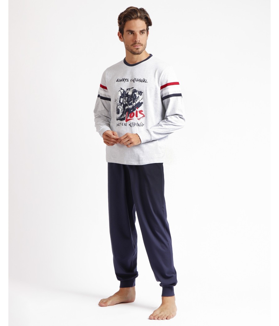 Pijama invierno hombre Lois Motor gris bolsillos algodón