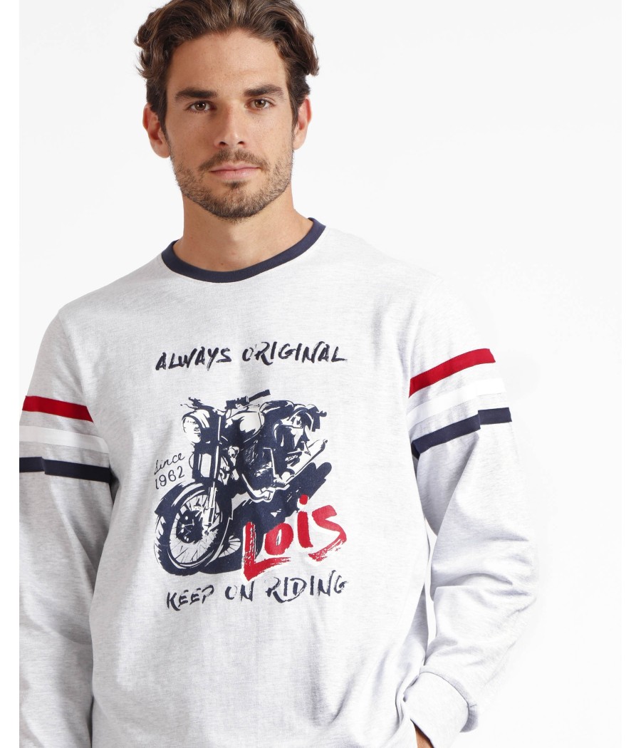 Pijama invierno hombre Lois Motor gris bolsillos algodón