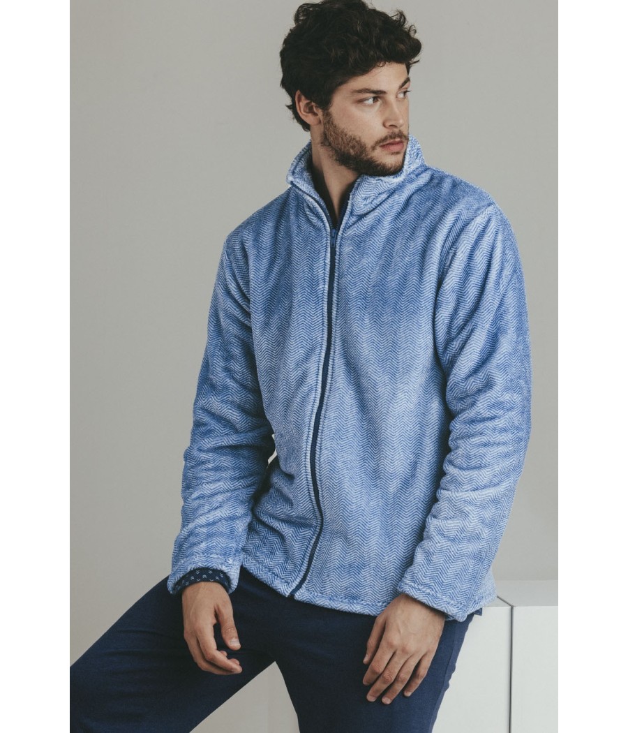 Bata corta invierno hombre Admas jacquard azul bolsillos coralina