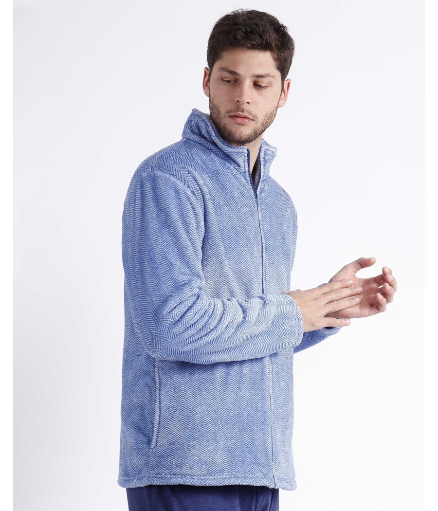 Bata corta invierno hombre Admas jacquard azul bolsillos coralina