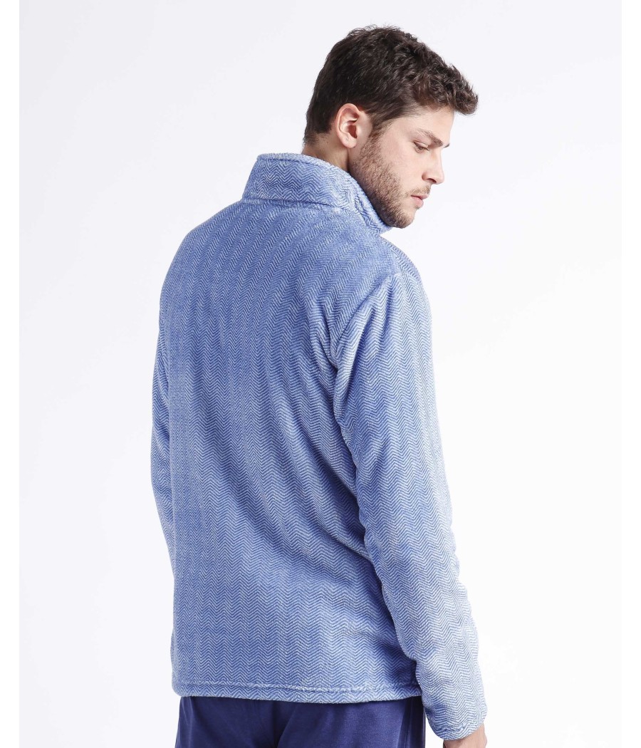 Bata corta invierno hombre Admas jacquard azul bolsillos coralina