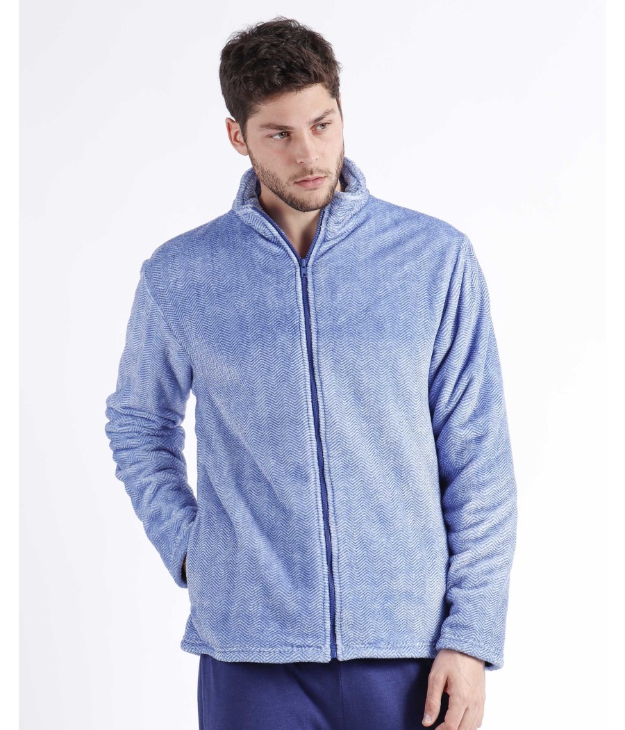 Bata corta invierno hombre Admas jacquard azul bolsillos coralina