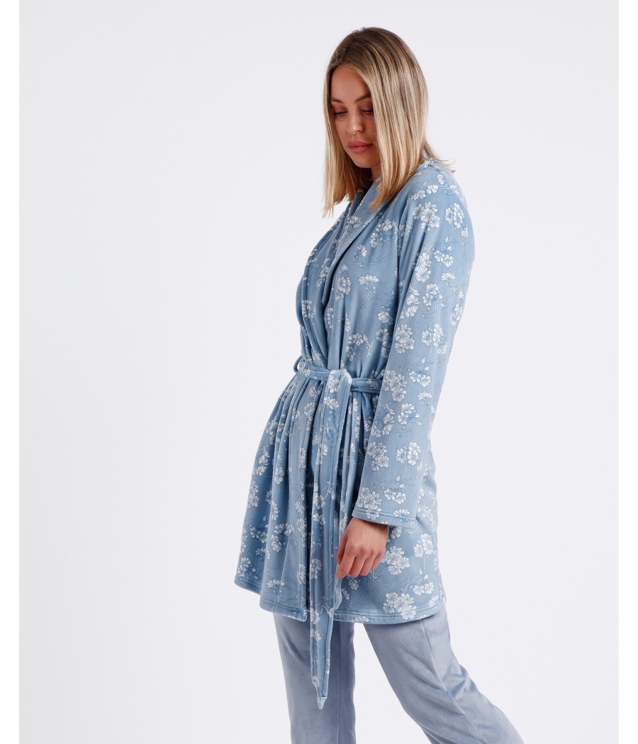 Bata invierno mujer Admas White Flowers azul terciopelo