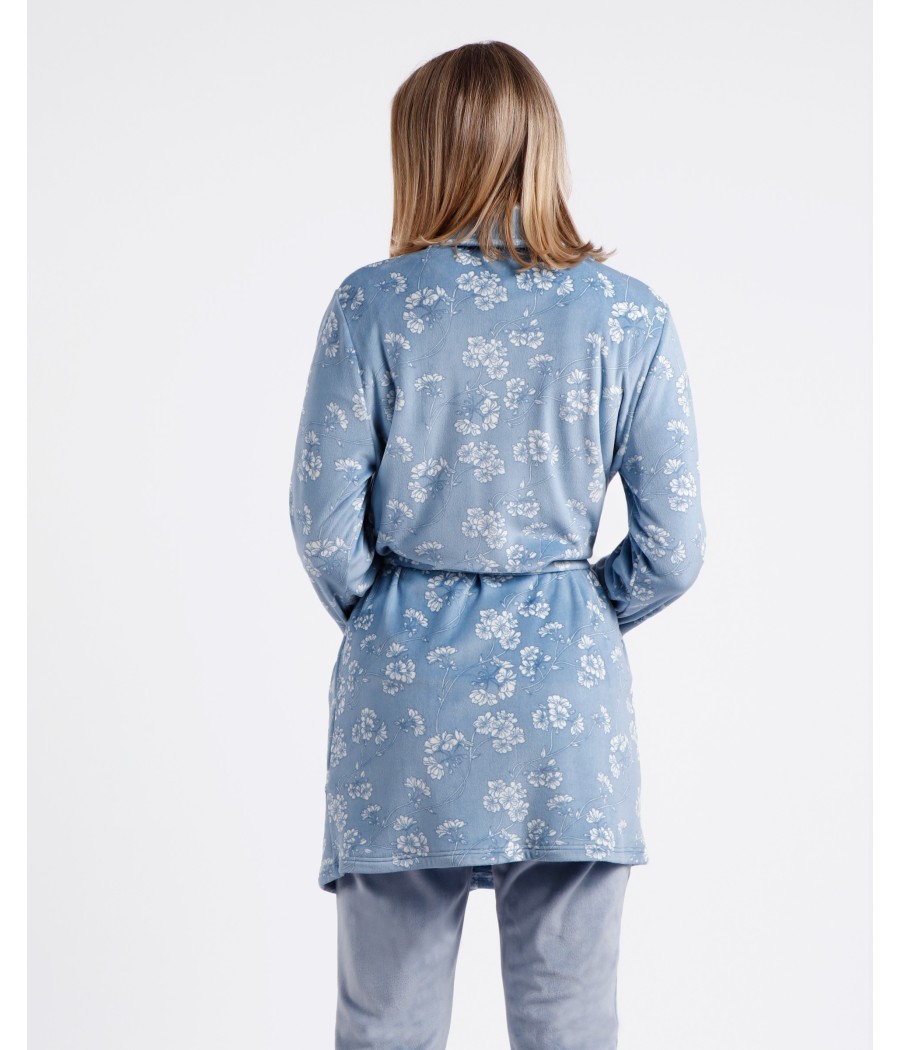Bata invierno mujer Admas White Flowers azul terciopelo