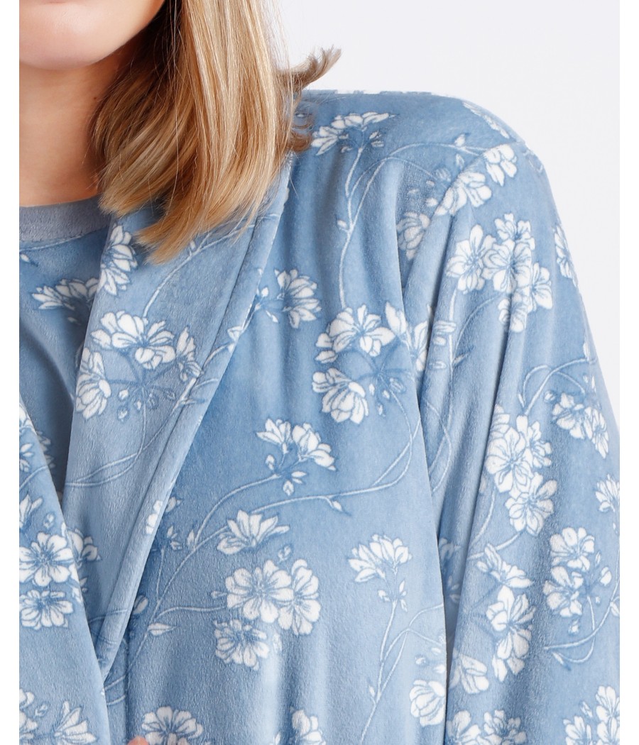 Bata invierno mujer Admas White Flowers azul terciopelo