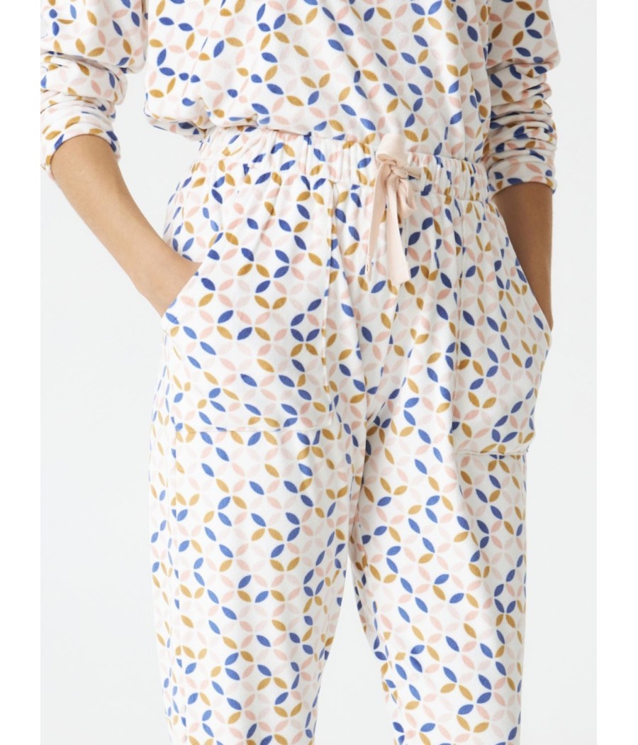 Pijama térmico mujer invierno J&J Brothers Micro coralina blanco estampado bolsillos