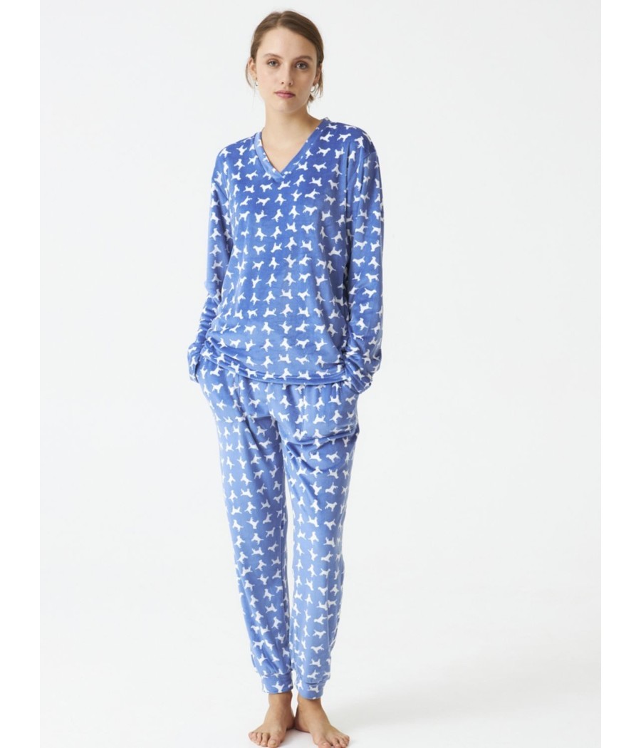 Pijama térmico mujer invierno J&J Brothers Micro coralina Perros bolsillos