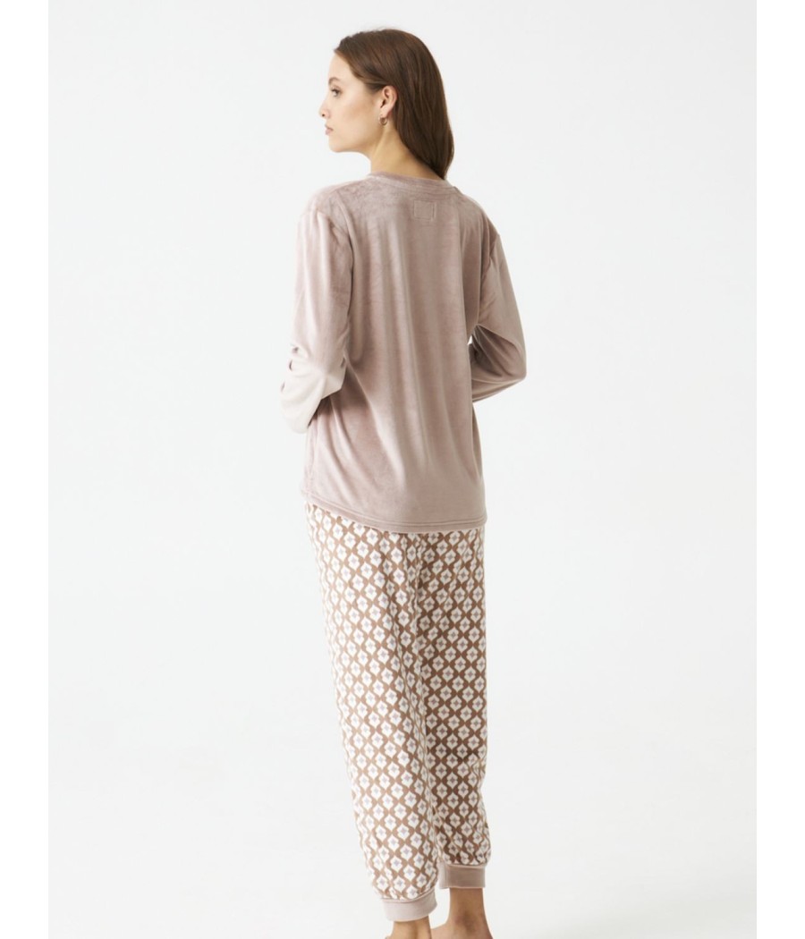 Pijama térmico mujer invierno J&J Brothers Micro coralina beige bolsillos