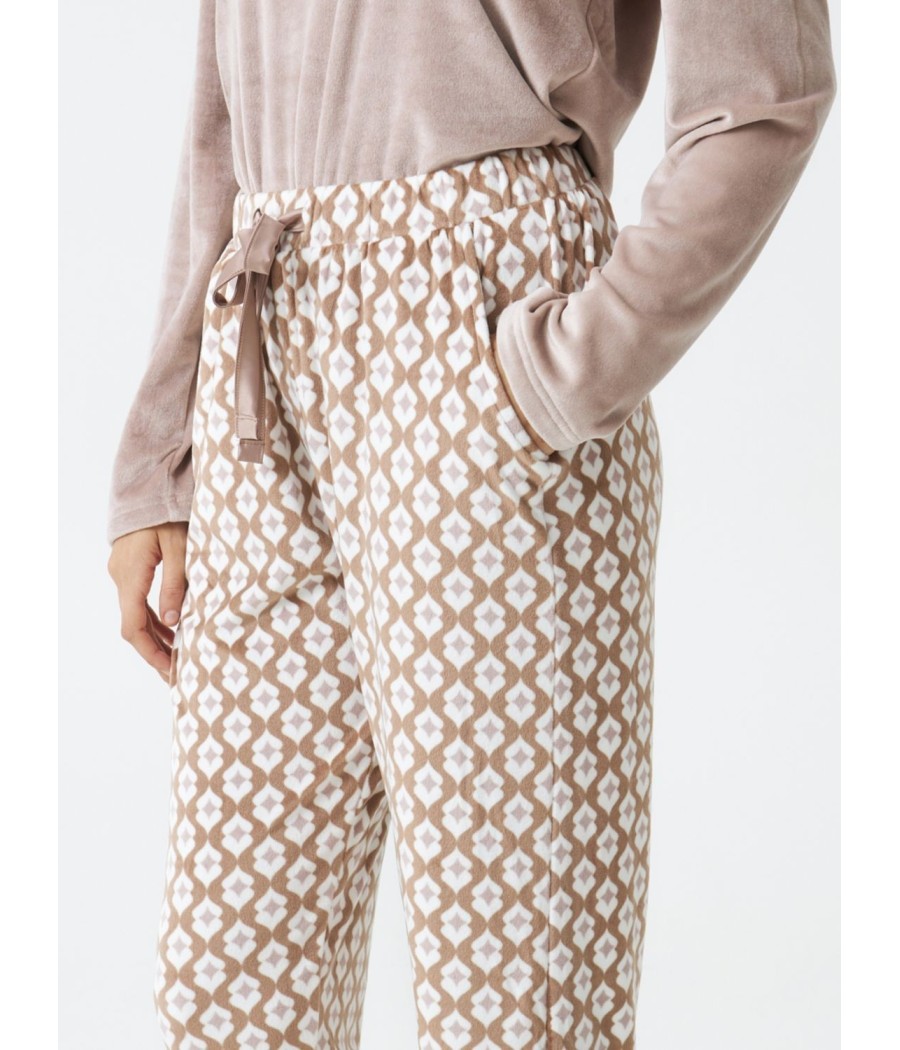 Pijama térmico mujer invierno J&J Brothers Micro coralina beige bolsillos