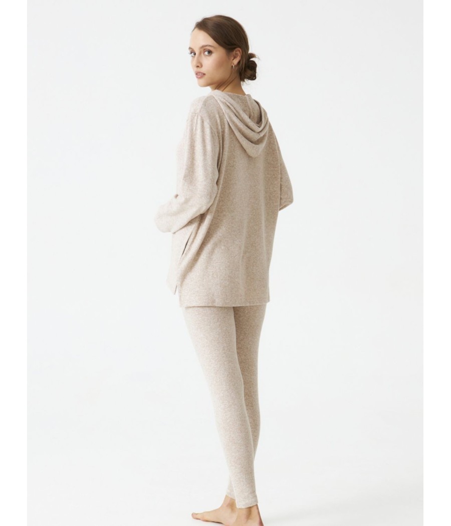 Homewear Legging mujer invierno J&J Brothers beige punto bolsillos capucha