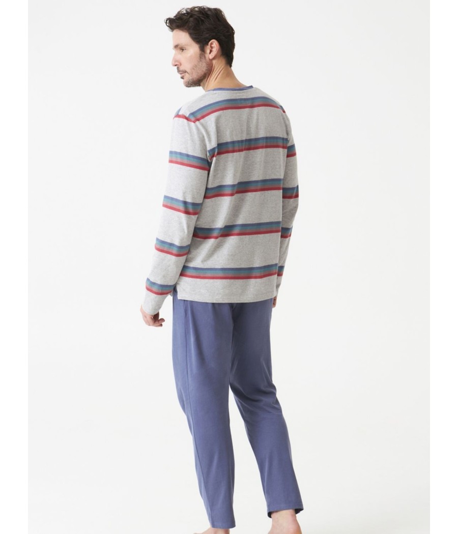 Pijama Homewear hombre invierno J&J Brothers rayas algodón viscosa bolsillos
