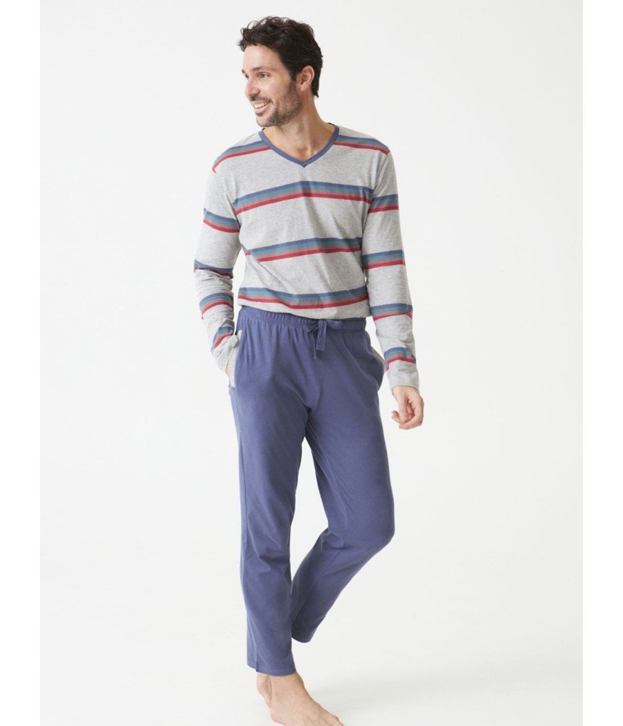Pijama Homewear hombre invierno J&J Brothers rayas algodón viscosa bolsillos
