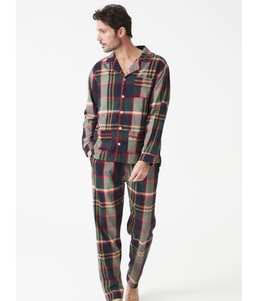 Pijama hombre invierno J&J Brothers cuadros abierto franela
