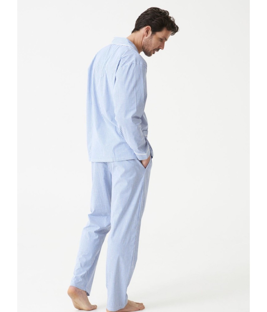 Pijama hombre largo J&J Brothers Popelín rayas abierto bolsillos