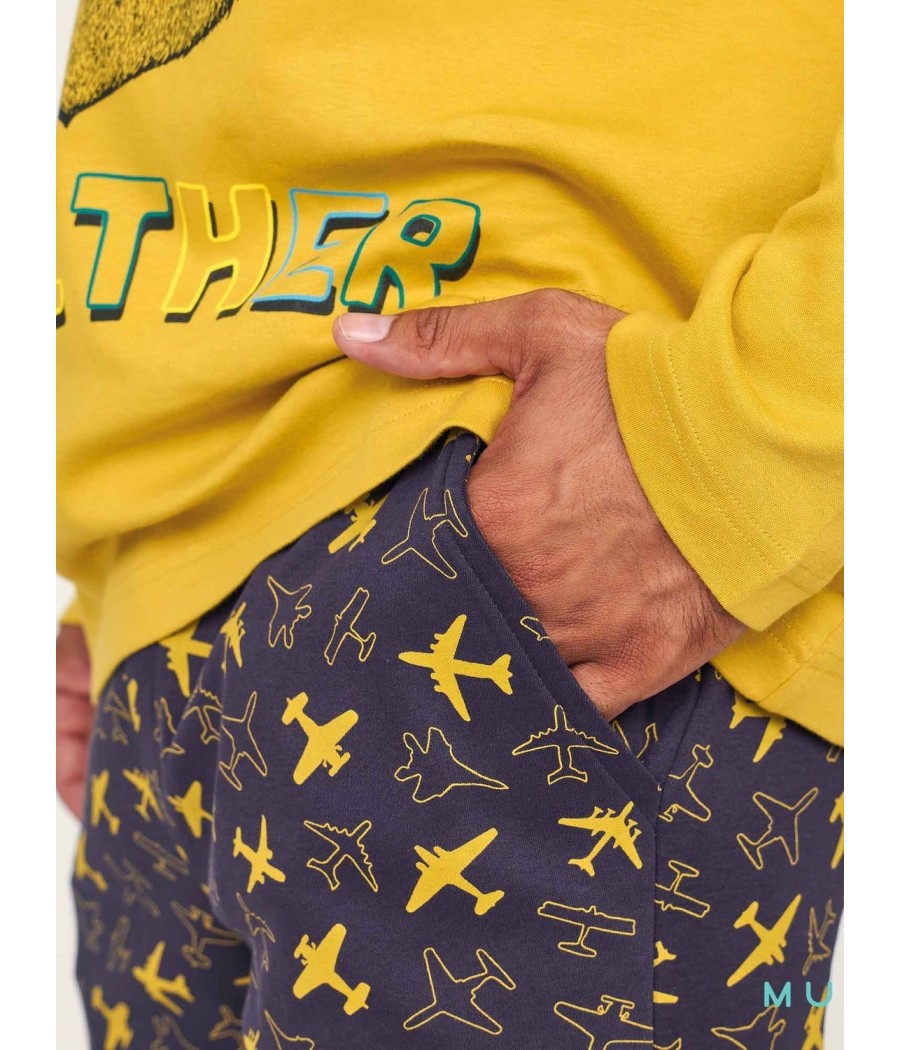 Pijama invierno hombre Muidemi Aviador bolsillos algodón tallas grandes