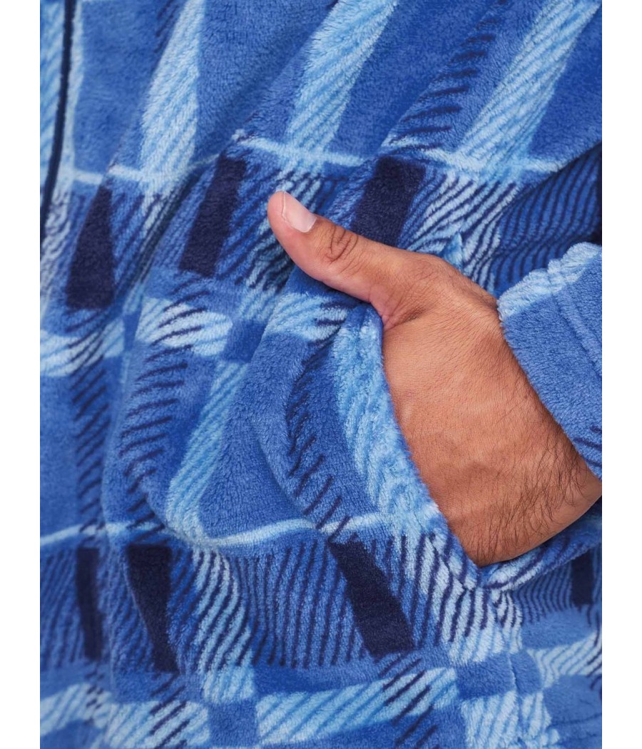 Bata corta invierno hombre Muydemi cuadros azul bolsillos coralina tallas grandes