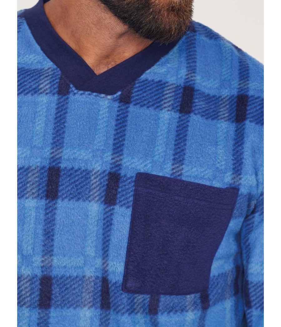 Pijama térmico hombre invierno Muidemi Micro Polar cuadros puños bolsillos