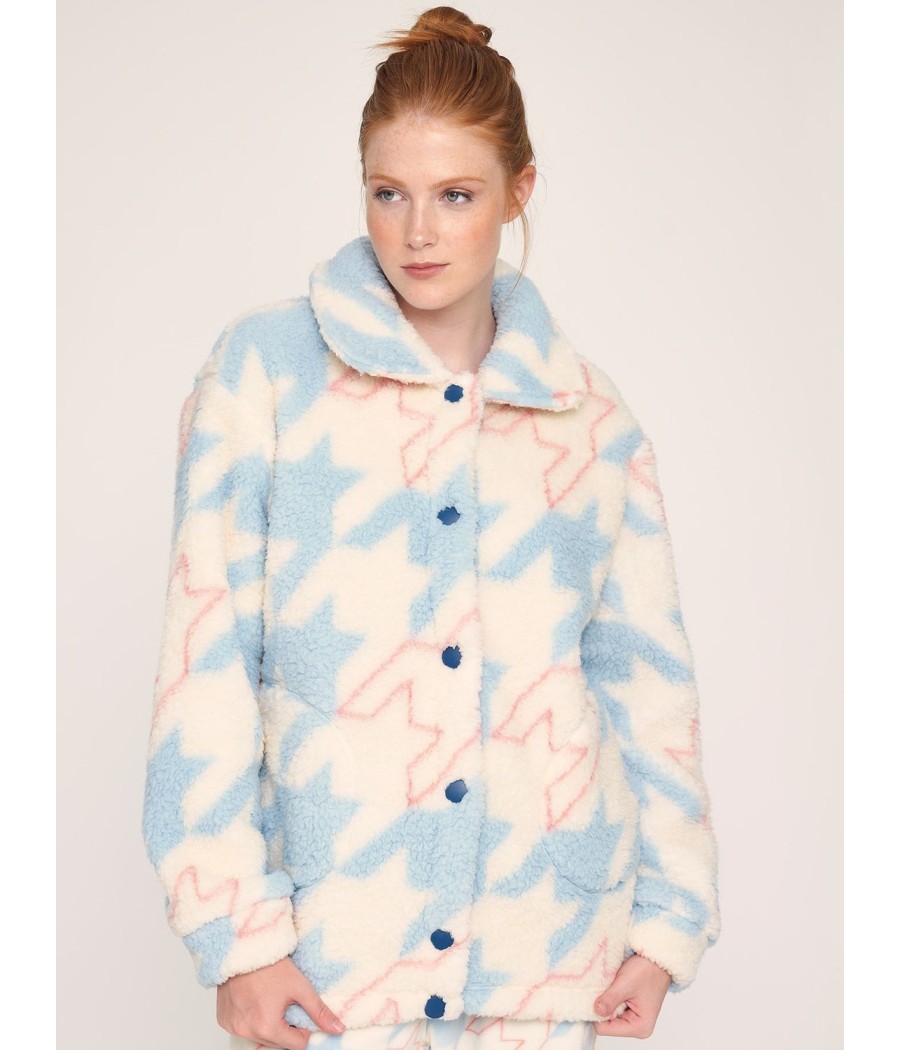 Bata mujer invierno Muydemi térmica borreguillo bolsillos celeste