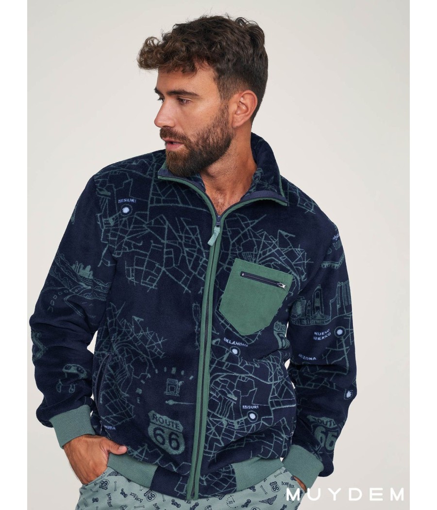 Bata corta hombre invierno Muydemi Ruta 66 bolsillos coralina